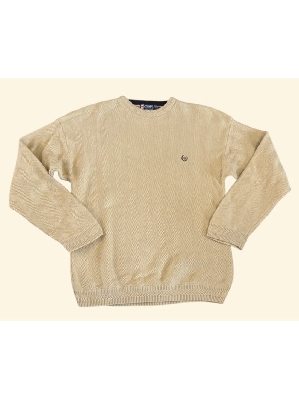 Ralph Lauren Sweater Chaps Mens XL Yellow Herringbone Knit Cotton Pale Yellow